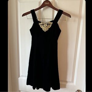Jessica McClintock Black Velvet Dress with Gold Trim party Formal Girls Size 12…
